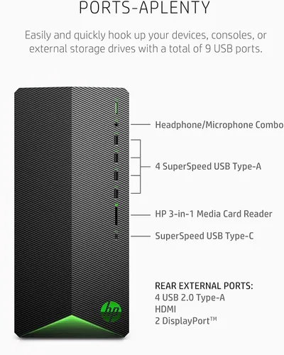 Miniatura 5 de HP Pavilion Computadora de escritorio para gaming, AMD Radeon RX 5500, procesador AMD Ryzen 3 5300G, 8 GB RAM, 512 GB SSD, Windows 11 Home, 9