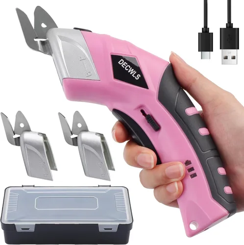 Miniatura 10 de Tijeras eléctricas inalámbricas para tela con 3 cuchillas, tijeras potentes recargables de 4 V con bloqueo de seguridad adecuadas, herramienta