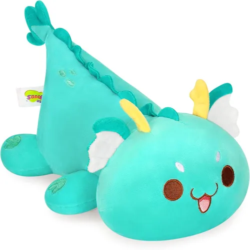 Onsoyours Peluche de dragón gordito, adorable almohada de felpa suave para abrazar, lindo juguete de peluche Kawaii para niños (dragón cian, 10