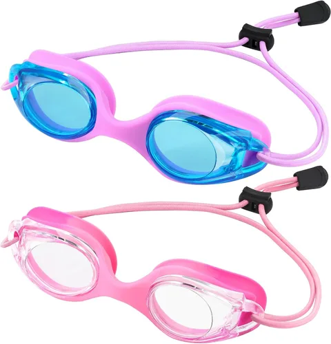 Vvinca Gafas de natación para niños con correa elástica, sin fugas, antivaho, gafas para niños pequeños con ajuste rápido, edades 3-14 02-rosa y