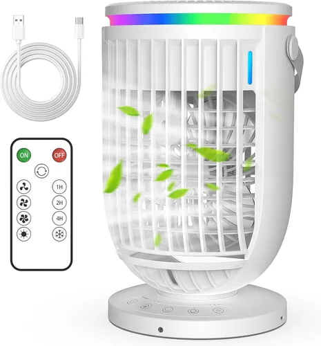 Aire acondicionado portátil, ventilador con función de rotación de 120°, mini aire acondicionado evaporativo JYew para habitación, enfriador de aire