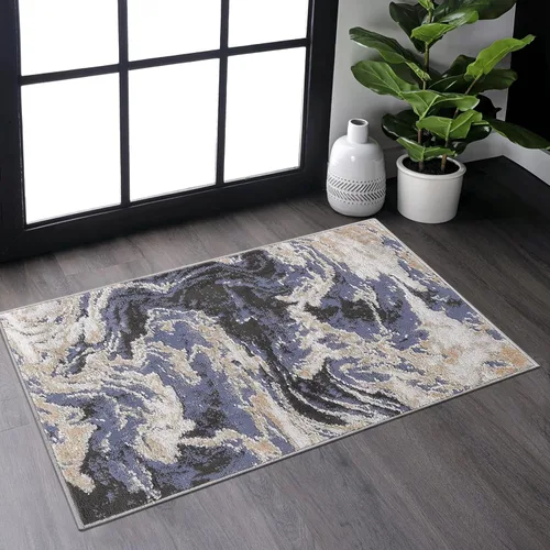 Miniatura 61 de NAAR PAYAS Collection - Alfombra de área de 6 x 9 pies, diseño de medallón crema y azul, no se desprende, resistente a las manchas, para sala