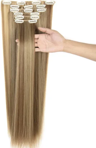 Miniatura 11 de Extensiones de pelo de 24 a 26 pulgadas, 6 unidades, 16 clips rizados, ondulados, rectos, gruesos, clip en extensiones de pelo sintético.