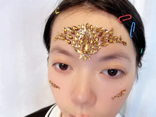 Miniatura 8 de Topz - Joyas de cara dorada para maquillaje de Halloween, festivales, boda, cara, gemas temporales, tatuajes de sirena, carnaval, cara, calcomanías