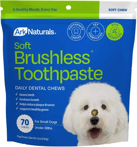 Ark Naturals Pasta Dental Suave Sin Cepillo, Masticables Dentales para Perros de Razas Pequeñas, Refresca el Aliento, Textura Única Ayuda a Reducir