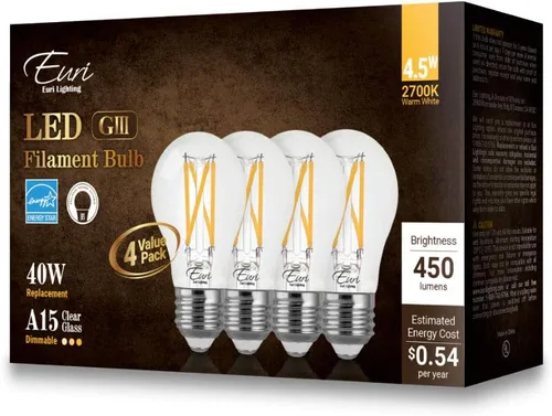 Miniatura 7 de Euri Lighting VA15-3020e-4 LED regulable A15, 4.5 W (50 W igual) blanco cálido (2700 K), 450 lm, 80CRI, vidrio transparente, ángulo de haz de 320°