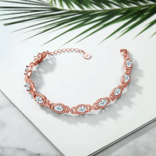 Miniatura 35 de Gem Stone King 18K Rose Gold Plated Silver Oval Gemstone Birthstone Tennis Bracelet For Women Oval 6X4MM 7 Inch With 1 Inch Extender Fine