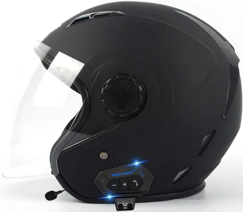 Casco Bluetooth para motocicleta 3/4, casco retro abierto con visera solar, casco de moto Jet para hombres y mujeres adultos, casco aprobado por DOT