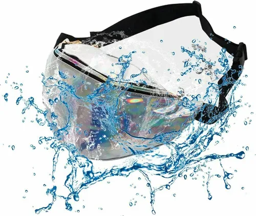 Miniatura 4 de Elegante mujer iridiscente holograma riñonera brillante metálico cintura bolsa punk chica para festival rave senderismo correr ciclismo, plateado