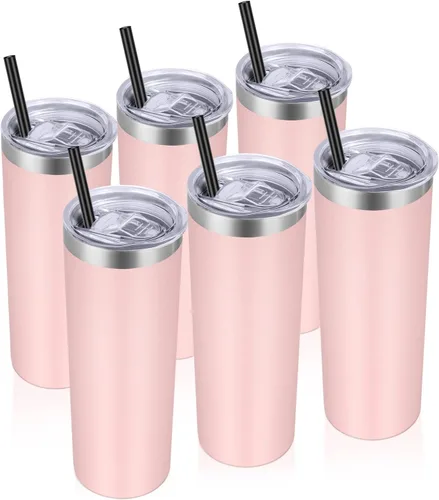 Miniatura 29 de VEGOND - Vaso delgado de acero inoxidable de 20 oz con aislamiento al vacío con tapa y pajita, taza de café de doble pared, taza de viaje