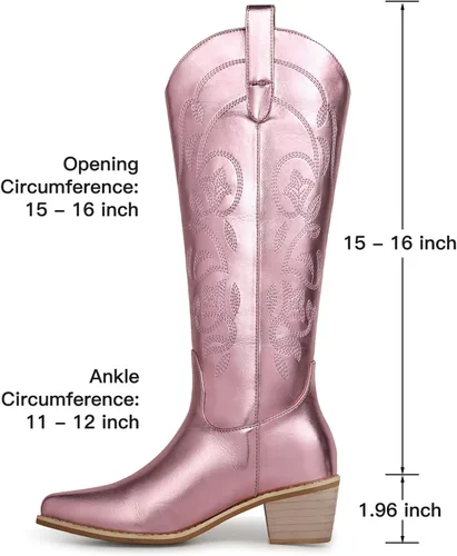 Miniatura 3 de SHIBEVER Botas vaqueras vaqueras para mujer Botas hasta la rodilla para mujer, botas occidentales bordadas con tacón grueso y ancho de pantorrilla