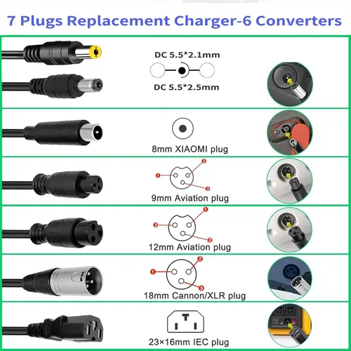 Miniatura 2 de (7 enchufes) 54.6V 4A Cargador rápido universal para 13S 48V Li-ion Scooter Cargador de batería Ranger Pedego Rad Power Aventon VIVI 3 clavijas XLR