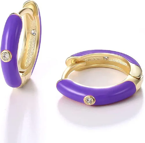 ColorFULBLING - Aretes de aro para mujer, chapados en oro de 14 quilates, aretes de circonita cúbica de 0.354in, coloridos pequeños y bonitos aros