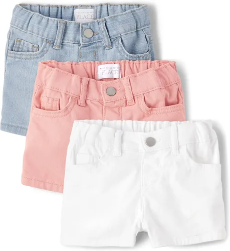 The Children's Place Paquete de 3 pantalones cortos de mezclilla para bebés y niñas pequeñas