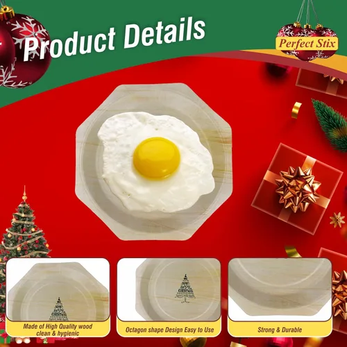 Miniatura 3 de Platos de madera de 11 pulgadas con texto en inglés "We Wish you a Merry Christmas and Happy New Year", paquete de 30