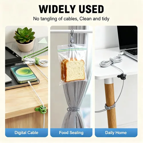 Miniatura 6 de Organizador de cables de silicona, bridas para cables, organizador de cables reutilizable, organizador de cables para agrupación y fijación