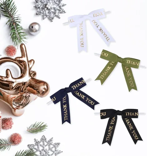 Miniatura 4 de Meseey 30 lazos de cinta con estampado dorado de agradecimiento de 2.5 pulgadas, lazos pequeños para envolver regalos Blanco