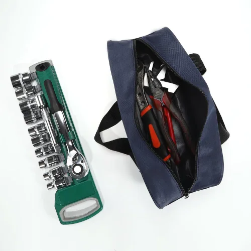Miniatura 7 de Bolsa de herramientas con boca ancha, organizador impermeable, disponible en azul marino, negro y caqui (2, azul marino)