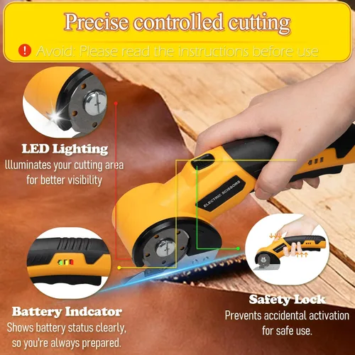Miniatura 5 de Tijeras eléctricas inalámbricas – Cortador de cartón de alta velocidad, cortador giratorio recargable de 4.2 V 2000 mAh con bloqueo de seguridad