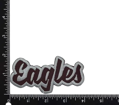Miniatura 39 de (2 x 4 pulgadas) Eagles, espíritu de equipo, bordado, parche para planchar (sarga blanca/contorno verde)