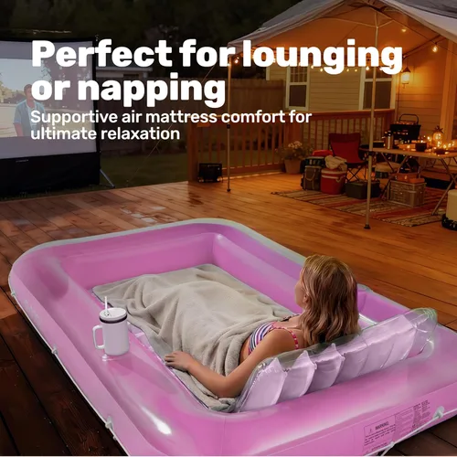Miniatura 7 de Flotador inflable para piscina de bronceado Sloosh, 70" x 46" flotadores de piscina, tamaño adulto con almohada, 4 en 1 balsa de baño de bronceado