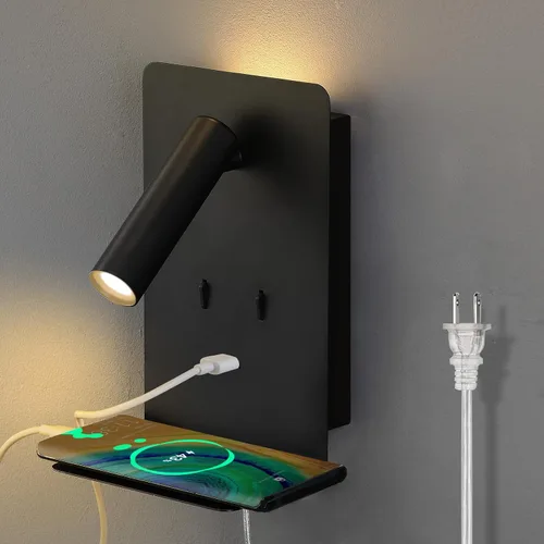 Miniatura 11 de ZEROUNO Lámpara de pared para dormitorio, luz de lectura montada en la pared, apliques de cabecera LED con interruptor Puerto USB Lámparas de Blanco
