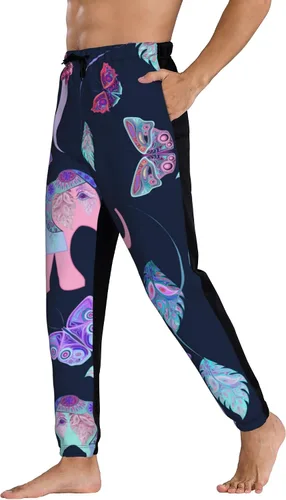Miniatura 4 de Jutdopt Men Elephant Feathers Leaves Sweatpants Joggers Sweatpants Baggy Jogger Pants with Pocket for Men