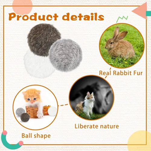 Miniatura 3 de LEIFIDE 12 piezas de pelo de conejo real, pompón, gatito, juguete esponjoso, bolas de sonajero suaves y mullidas para gatitos, mascotas, gatitos