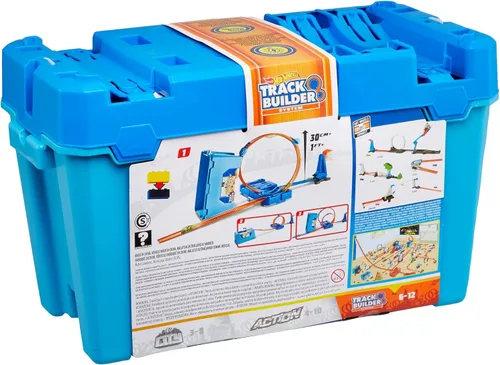 Miniatura 9 de Hot Wheels Track Builder Playset Multi Loop Box, 10 pies de pista y 1 auto de juguete a escala 1:64, cuenta con caja de almacenamiento