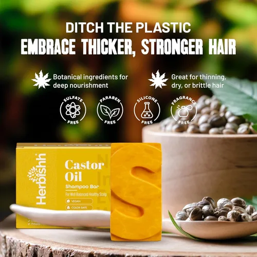 Miniatura 7 de Herbishh Barra de champú de aceite de ricino + barra de acondicionador de aceite de coco, juego nutritivo de cuidado del cabello sólido para cabello