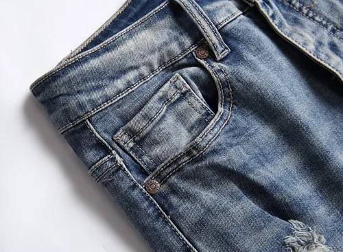 Miniatura 9 de XIMXIMMTIAN Jeans rectos para hombre, estilo motociclista, desgastados, desgastados, desgastados, rectos