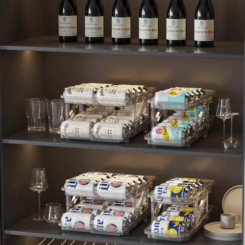 Miniatura 5 de Paquete de 2 dispensadores de latas de soda para refrigerador, organizador de latas de soda de ancho ajustable, organizador apilable de bebidas