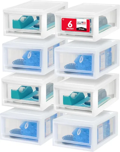 Miniatura 15 de IRIS USA Cajón de almacenamiento apilable extragrande de 47 cuartos de galón, organizador de cajones de plástico con puertas transparentes