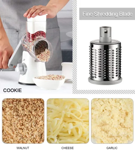 Miniatura 4 de Ourokhome Rallador rotativo de queso y rallador de caja de acero inoxidable con recipiente de almacenamiento extraíble, guantes, pelador de verduras
