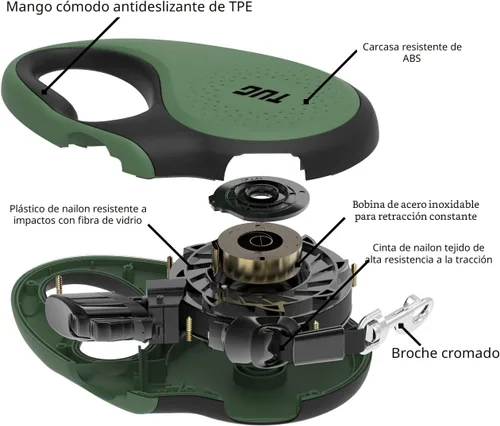 Miniatura 6 de TUG Correa retráctil para perro de 360° sin enredos con mango antideslizante, cinta de nailon fuerte de 16 pies, freno con una sola mano, pausa