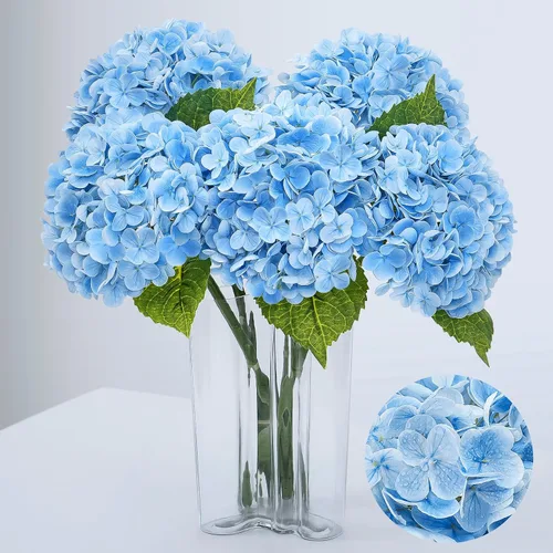 Miniatura 23 de Flores artificiales de hortensias de tacto real, 2 flores azules y 2 blancas de tacto real, flores de hortensias sintéticas de 21 pulgadas, flores