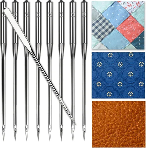 100 piezas de agujas universales de máquina de coser tamaño 90/14, agujas de máquina de coser resistentes para bordado, cuero y jeans, compatibles
