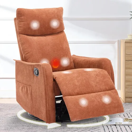 Miniatura 21 de cinkehome Silla Reclinable Mecedora Giratoria con Masaje y Calefacción para Guardería - Silla Reclinable de Espacio Pequeño con Soporte Lumbar, Giro