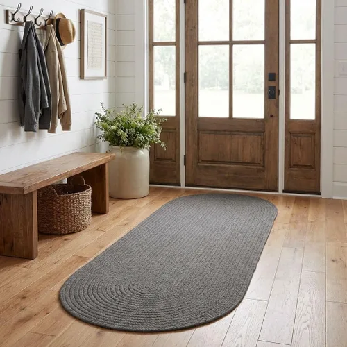 Miniatura 27 de Super Area Rugs Alfombra trenzada beige para cocina de campo, alfombra trenzada duradera para entrada/vestíbulo, ovalada, 3 x 5 pies