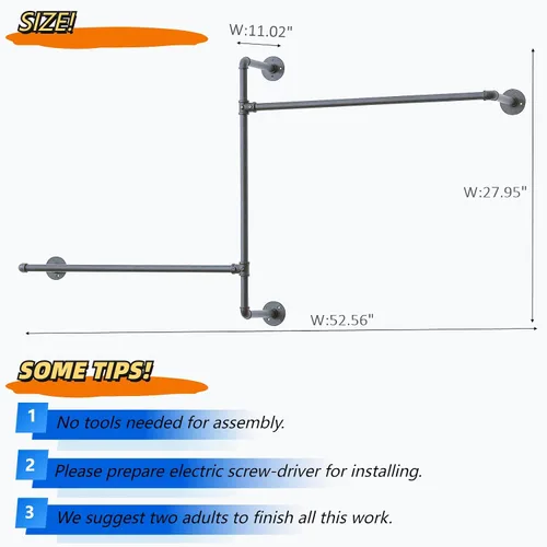 Miniatura 7 de Perchero industrial para ropa de pared con rieles de ropa de tubería, barras multiusos para colgar ropa resistente, ahorro de espacio, organizador