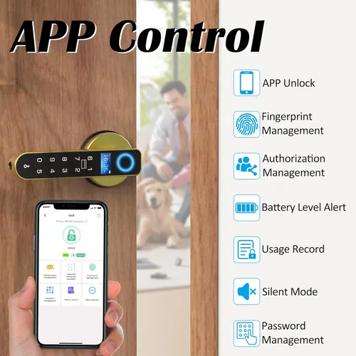 Miniatura 6 de Cerradura de puerta de entrada sin llave con código RFID tarjeta NFC APP Keypad, manija de puerta interior automática biométrica inteligente