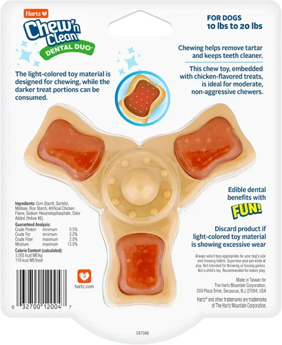 Miniatura 7 de Hartz Chew ‘n Clean juguete masticable y premio en uno con sabor a pollo, juguete tri-punto para perro, pequeño