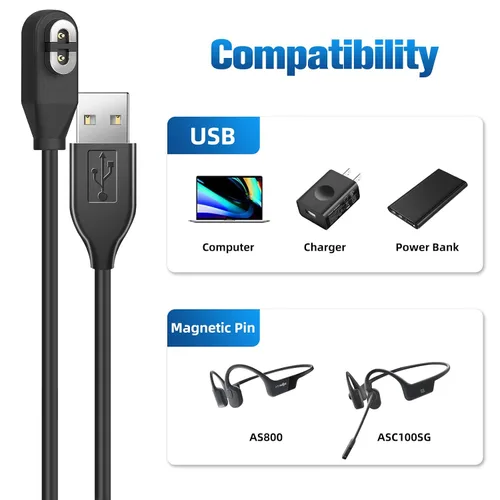 Miniatura 6 de Paquete de 2 cables de carga para Shokz Aeropex/OpenRun, OpenRun Pro, OpenRun Mini y OpenComm 2/UC, para cable de carga Aftershokz, cable USB