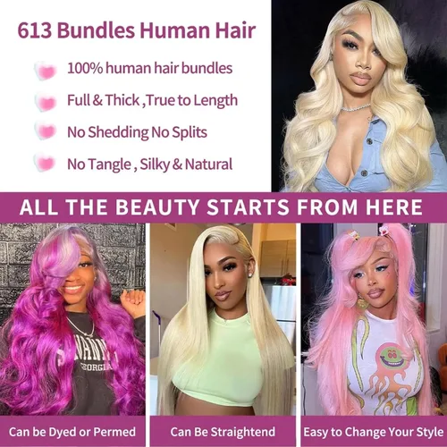 Miniatura 5 de Extensiones de cabello humano ondulado rubio 613 de 12 pulgadas, 100% sin procesar, grado 14A, cabello humano virgen brasileño sin procesar, 1