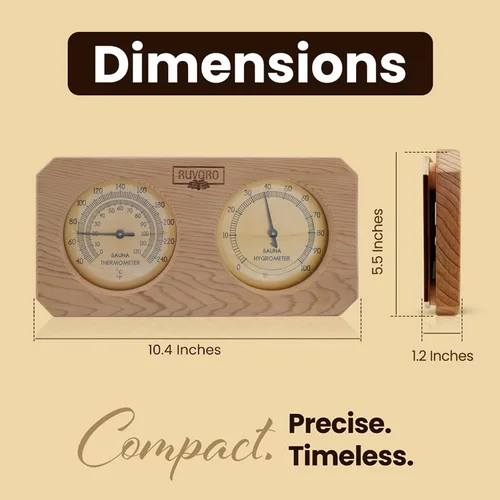 Miniatura 2 de Termómetro e higrómetro de sauna 2 en 1 - Hecho a mano con madera de cedro rojo canadiense - Medidor analógico de temperatura y humedad - Fahrenheit