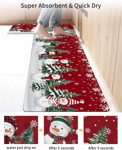 Miniatura 4 de Tapete de baño con muñecos de nieve de Navidad, antideslizante, de secado rápido y absorbente, tierra de diatomeas, fregadero, dormitorio, cocina