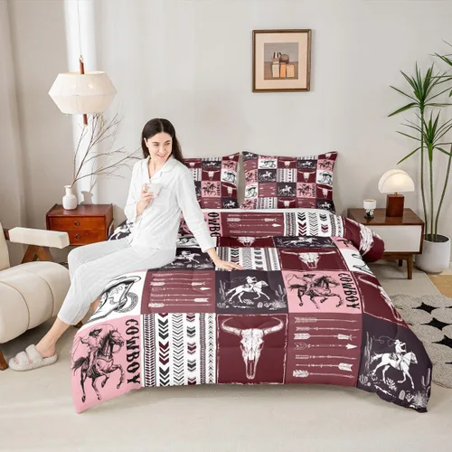 Miniatura 43 de Juego de edredón rústico de oso tamaño completo, juego de ropa de cama de caza de animales salvajes de 3 piezas, edredón de plumón vintage de cabaña