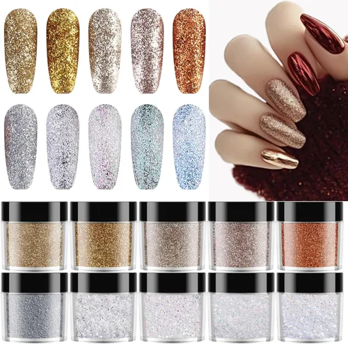 SUTOKAKA 10 frascos de purpurina brillante para uñas para otoño e invierno, efecto de revestimiento de azúcar ultrafino, polvo de arena deslumbrante