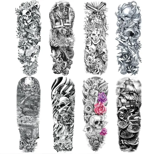 Miniatura 11 de Adhesivos de manga de tatuajes falsos de lobo león, brazo completo, dragón animal, tribal, mangas temporales de tatuaje para hombres, mujeres