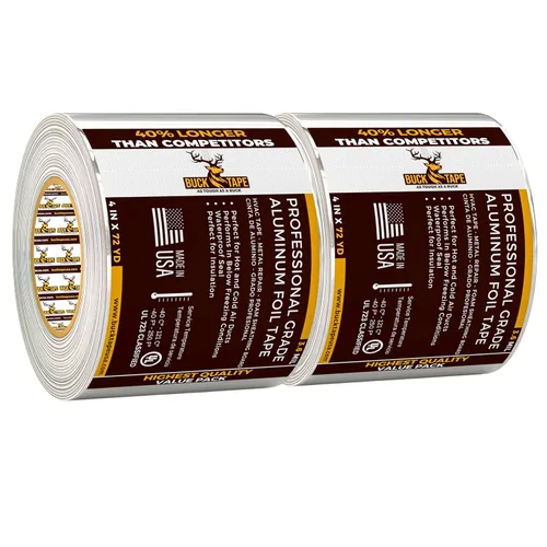 Miniatura 12 de Cinta de aluminio de hoja de lata BUCK – 3 pulgadas x 216 pies (72 yardas), 3.6 mil – Cinta para HVAC para conductos, AC, ventilaciones de secadora